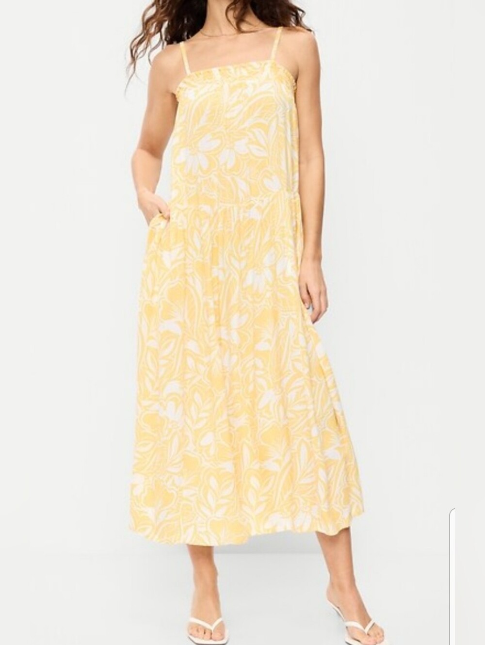 Old Navy Airy Smocked Maxi Dress Yellow Floral Size L